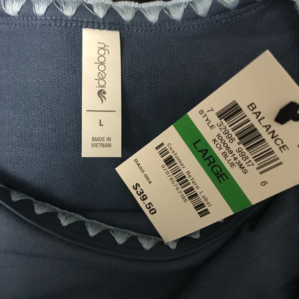 Ideology Women's Large Blue Blanket-Stitch Drop-Hem T-Shirt Athleisure Top L - Picture 8 of 9